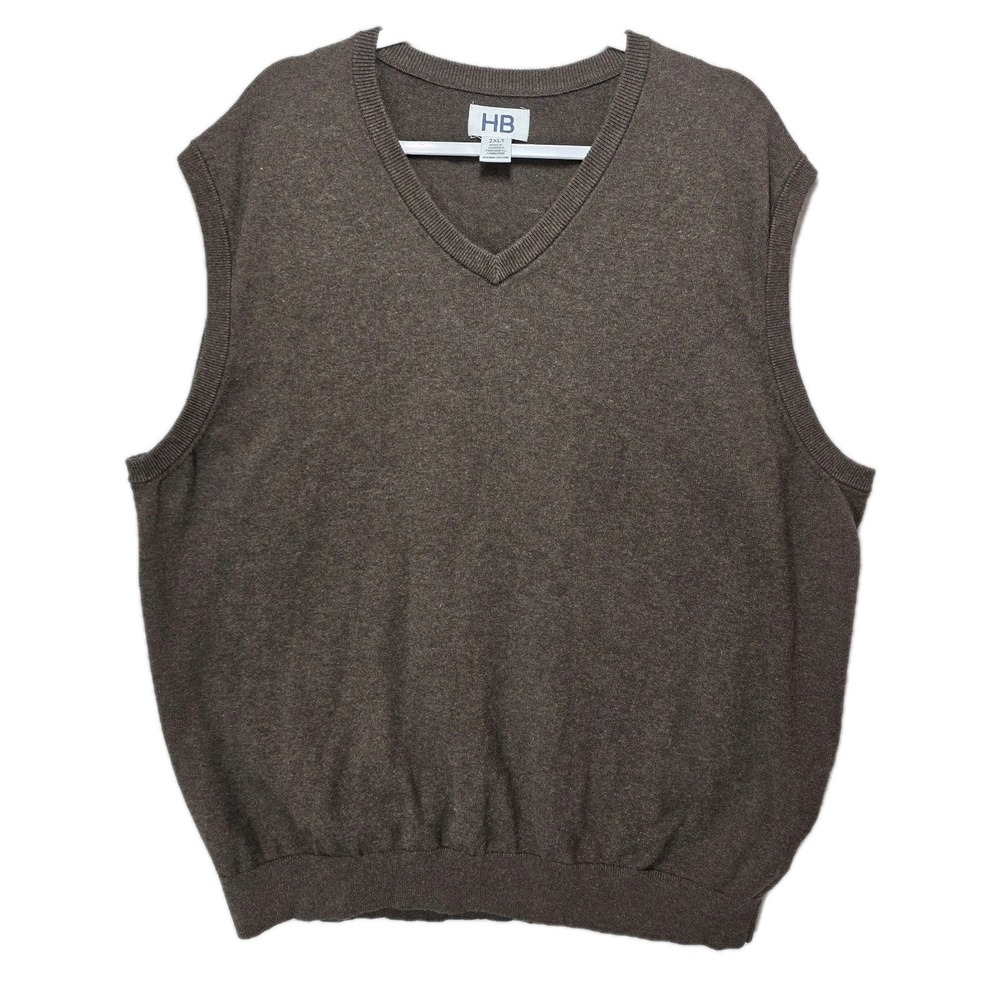 HB Harbor Bay Sweater Vest Mens 2XLT Tall Cotton Brown‎ Preppy Business Office